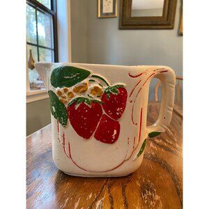 American Bisque Pottery Pitcher With Strawberry Design 6.5" Tall X 8" Wide Vinta